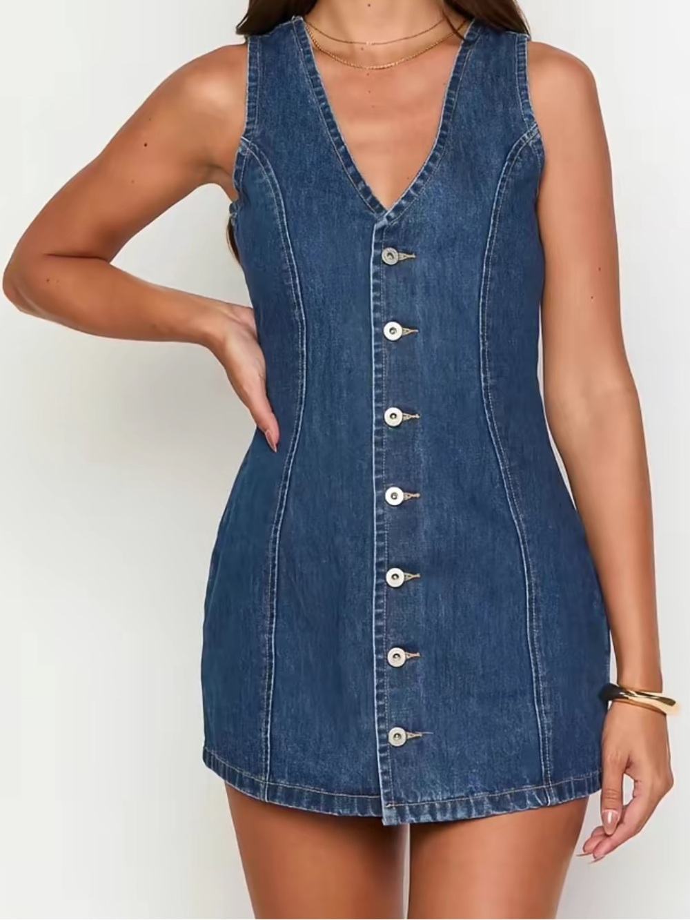 Denim Button-Front Mini Dress